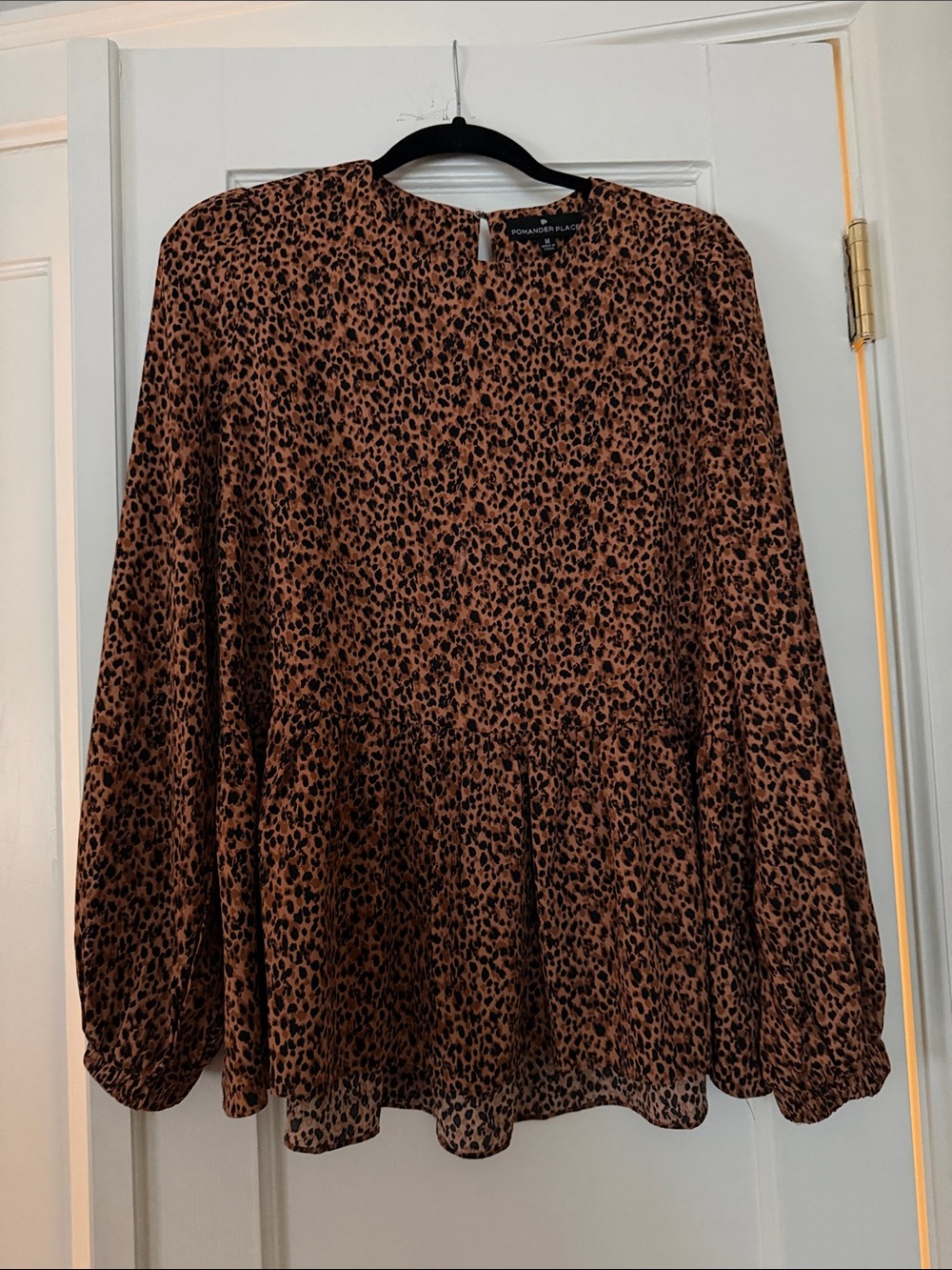Tuckernuck Black and Brown Leopard Print Peplum Blouse by Pomander Place